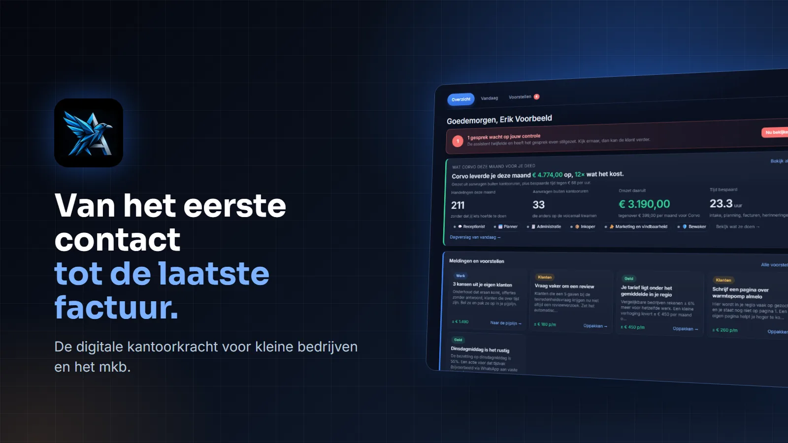 Het dashboard van Corvo Apex: van het eerste contact tot de laatste factuur